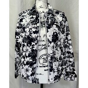 Studio Works Floral Print Zip-Front Jacket Womens Petite Small Utility Inspired